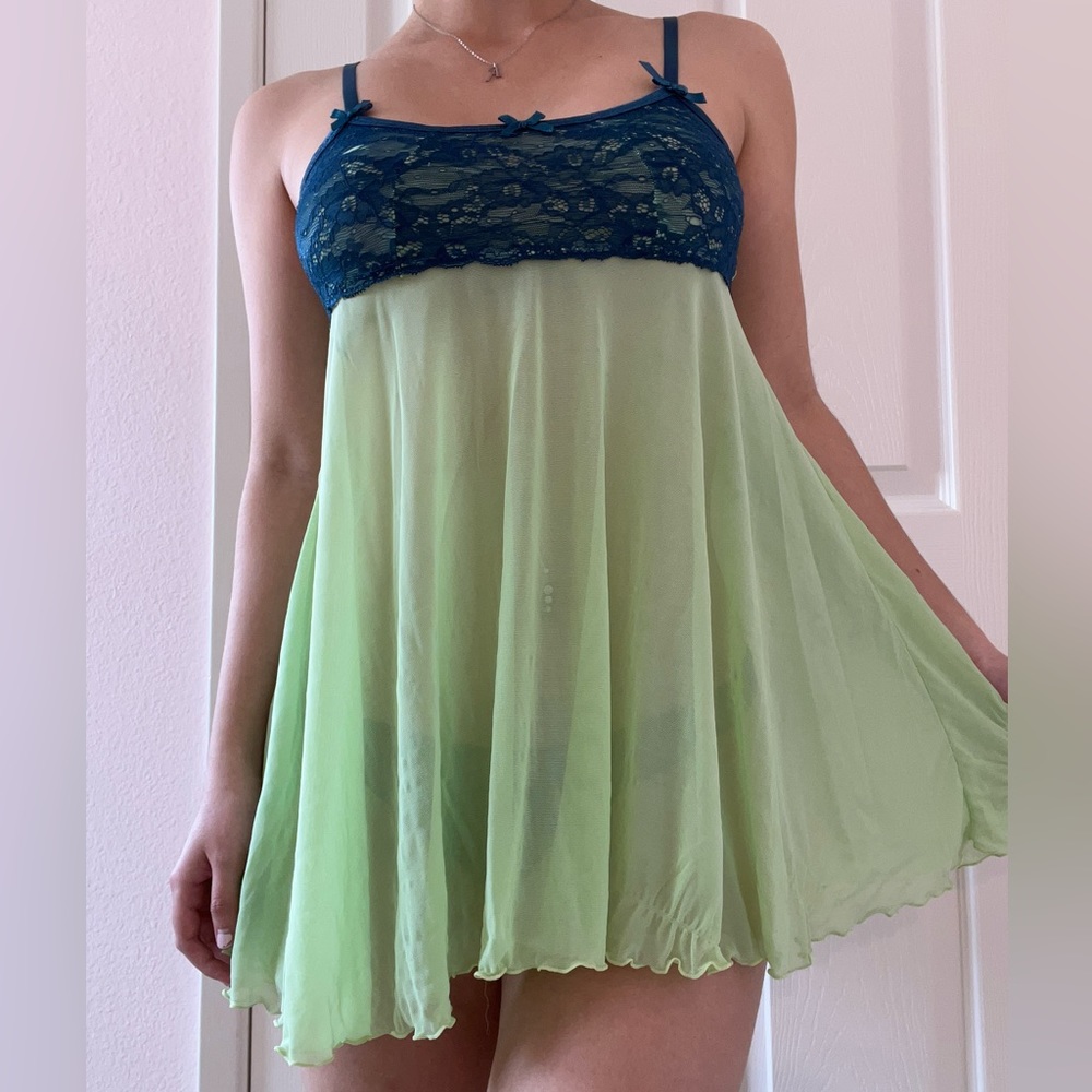 blue & green lace babydoll slip